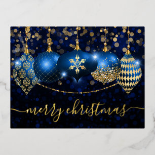 Royal Blue und Gold Baubles Weihnachten Folien Feiertagspostkarte