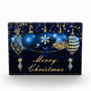 Royal Blue und Gold Christmas Baubles Fotoblock