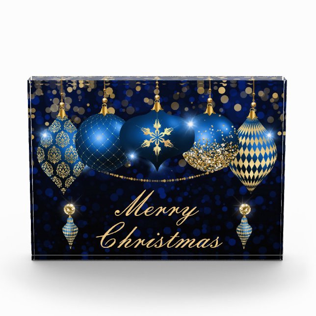 Royal Blue und Gold Christmas Baubles Fotoblock (Vorderseite)