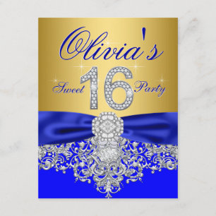 Royal Blue und Gold Diamond Sweet 16 Party Einladung