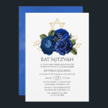 Royal Blue und Gold Floral Bat Mitzvah Einladung<br><div class="desc">Vintage Aquarellschlösser Mitzvah-Einladungen mit trendigen Farbtönen,  die schnell und einfach auf Ihre Veranstaltungsspezifikationen zugeschnitten sind.</div>