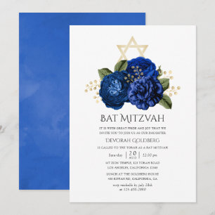 Royal Blue und Gold Floral Bat Mitzvah Einladung