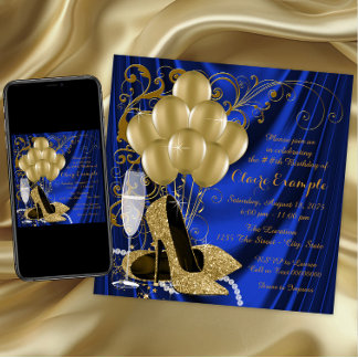 Royal Blue und Gold Geburtstagsparty Luxe Einladung