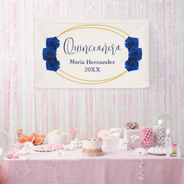 Royal Blue und Gold Geometric Quinceñera Banner (Party)