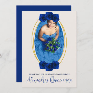 Royal Blue und Gold Geometric Quinceñera Dankeskarte