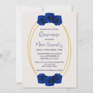 Royal Blue und Gold Geometric Quinceñera Einladung