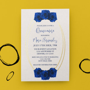 Royal Blue und Gold Geometric Quinceñera Folieneinladung