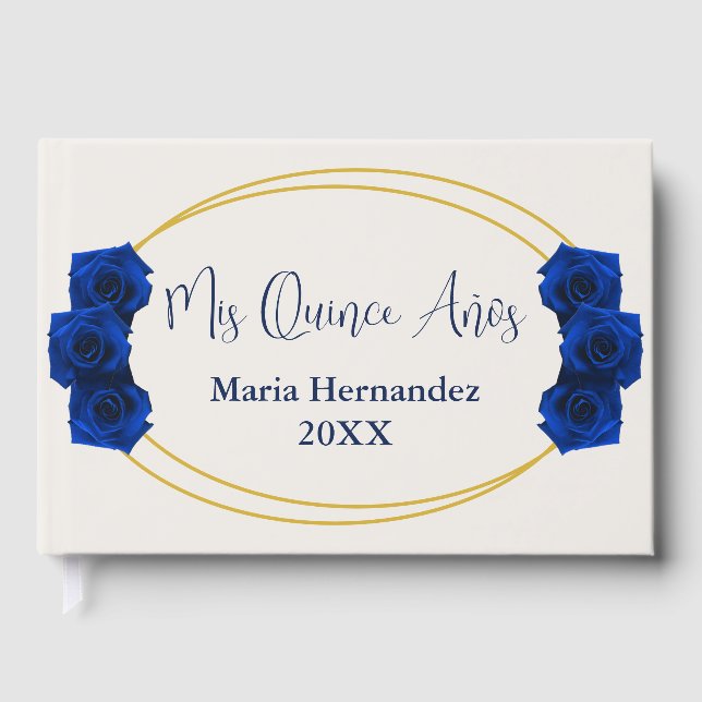 Royal Blue und Gold Geometric Quinceñera Gästebuch (Vorderseite)