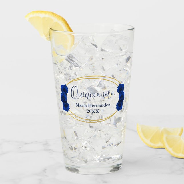 Royal Blue und Gold Geometric Quinceñera Glas (Vorderseite Ice)
