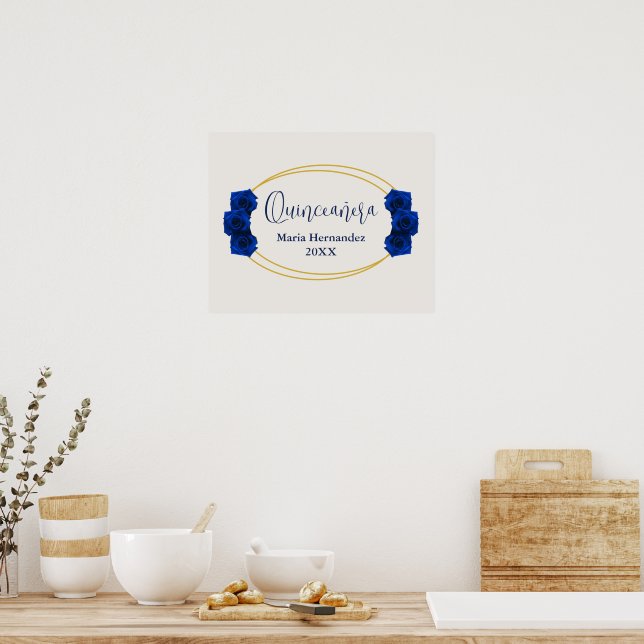 Royal Blue und Gold Geometric Quinceñera Poster (Küche)