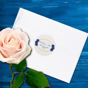 Royal Blue und Gold Geometric Quinceñera Runder Aufkleber