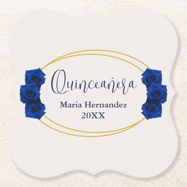 Royal Blue und Gold Geometric Quinceñera Untersetzer (Vorderseite)