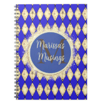 Royal Blue und Gold Glam Monogram Notebook