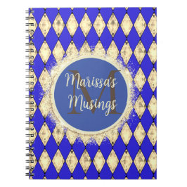 Royal Blue und Gold Glam Monogram Notebook Notizblock
