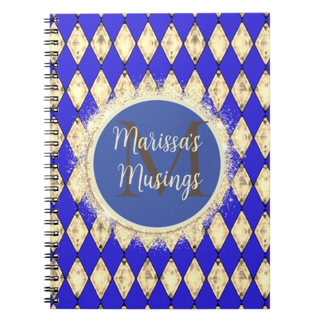 Royal Blue und Gold Glam Monogram Notebook Notizblock (Vorderseite)