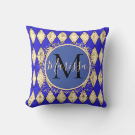 Royal Blue und Gold Glam Monogram Throw Pillow Kissen