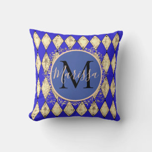 Royal Blue und Gold Glam Monogram Throw Pillow Kissen