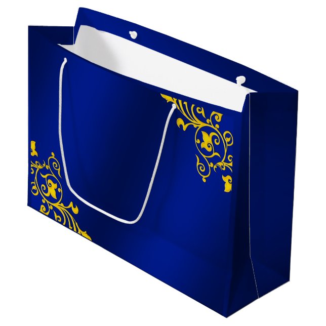 Royal Blue und Gold Große Geschenktüte (Vorderseite Schrägansicht)