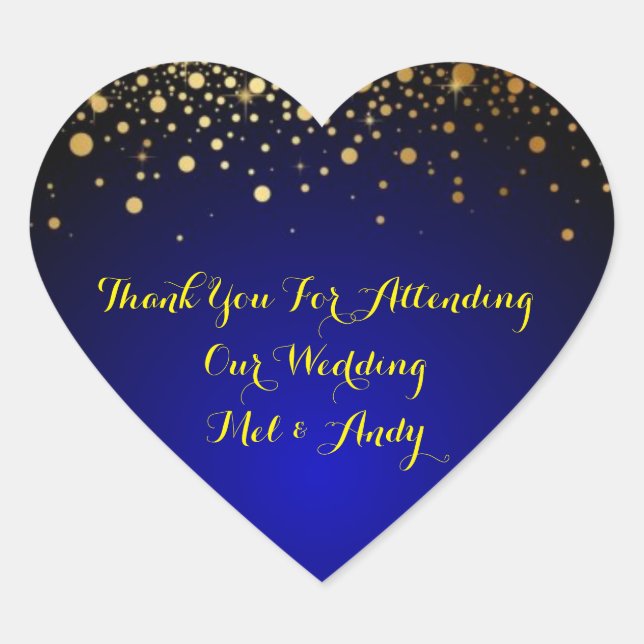 Royal Blue und Gold individuell anpassbare Hochzei Herz-Aufkleber (Vorderseite)