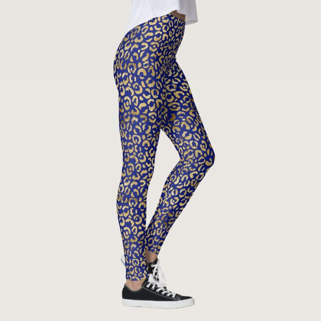 Royal Blue und Gold Leopard Print Leggings (Rechts)