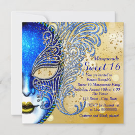 Royal Blue und Gold Sweet 16 Masquerade Party Einladung