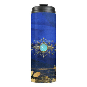 Royal Blue und Gold Turquoise Gemstone Thermosbecher