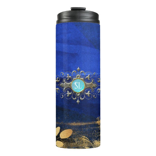 Royal Blue und Gold Turquoise Gemstone Thermosbecher (Vorderseite)