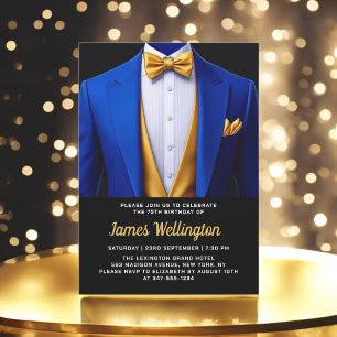 Royal Blue und Gold Tuxedo Geburtstagsfeier Einladung