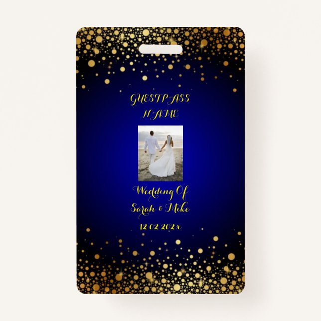 Royal Blue und Gold Wedding Guest Pass Ausweis (Vorderseite)