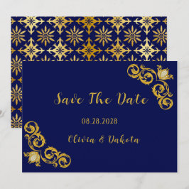 Royal Blue und Gold Wedding speichern die Datumska Einladung