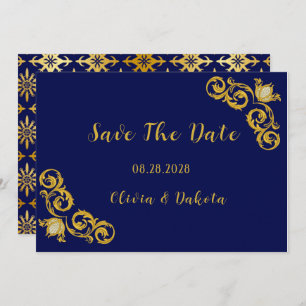 Royal Blue und Gold Wedding speichern die Datumska Einladung