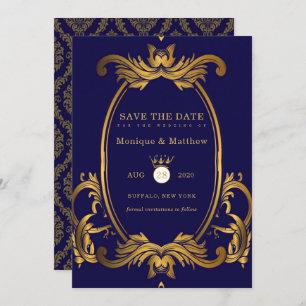Royal Blue und Gold Wedding speichern die Datumska Einladung