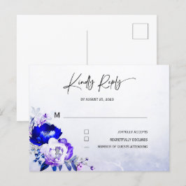 Royal Blue und Lila Wedding RSVP Postkarte