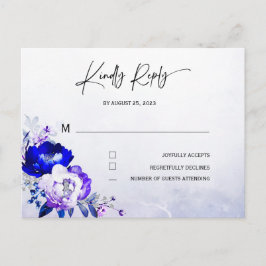 Royal Blue und Lila Wedding RSVP Postkarte