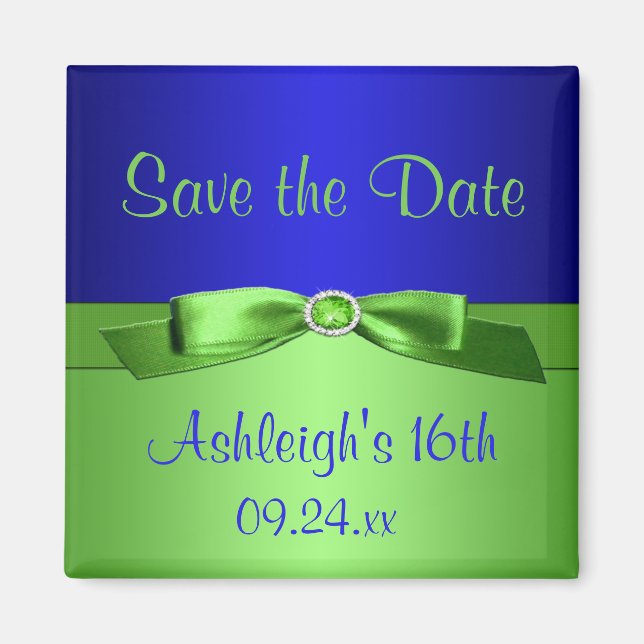 Royal Blue und Lime Green speichern das Date Magne Magnet (Vorne)