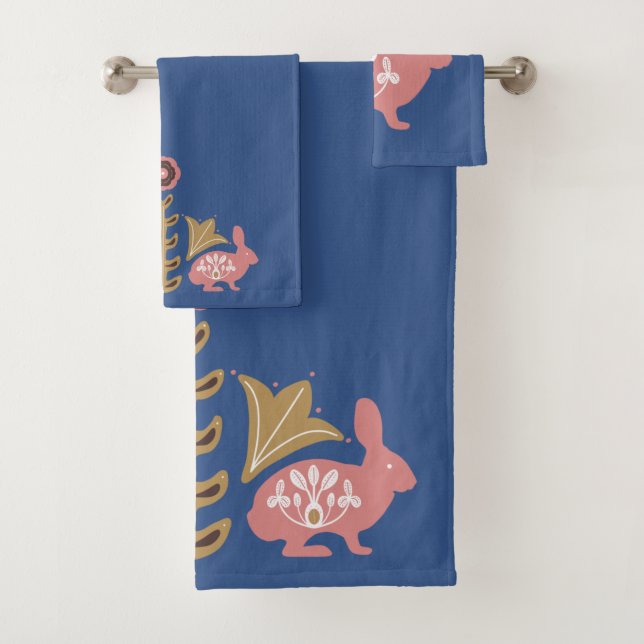 Royal Blue und Scandinavian Rabbit Badhandtuch Set (Insitu)