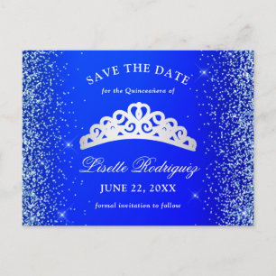 Royal Blue und Silber Quinceanera Save The Date Postkarte