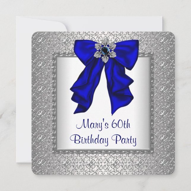 Royal Blue und Silver Birthday Party Einladung (Vorderseite)