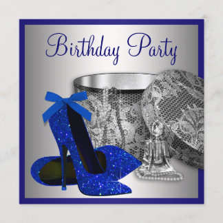Royal Blue und Silver Birthday Party Einladung