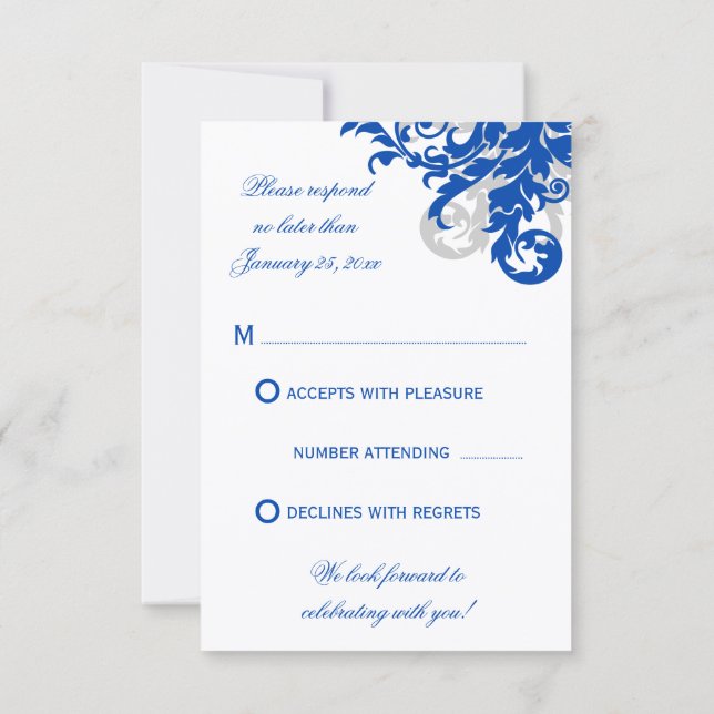 Royal Blue und Silver Blüh Wedding RSVP (Rückseite)