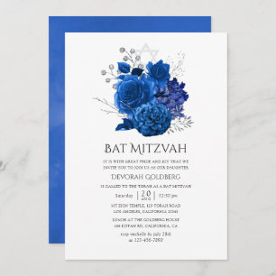 Royal Blue und Silver Floral Bat Mitzvah Einladung