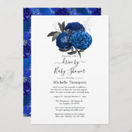Royal Blue und Silver Floral Drive By Shower Einladung