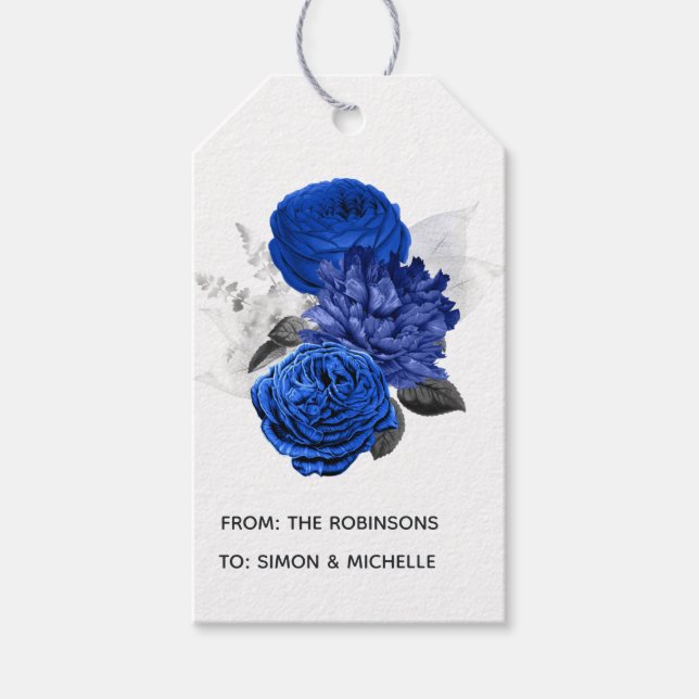 Royal Blue und Silver Floral Geschenkanhänger (Vorderseite)
