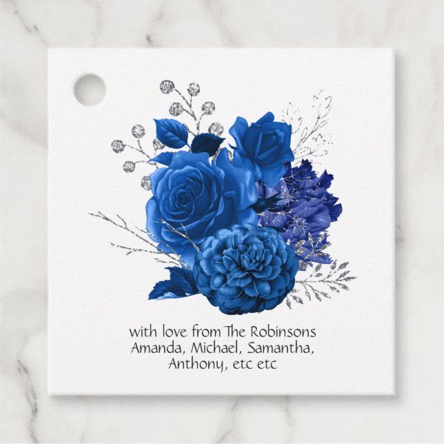 Royal Blue und Silver Floral Geschenkanhänger (Vorderseite)