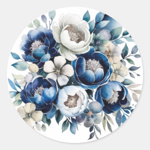 Royal Blue und Silver Glittery Peony Wedding Runder Aufkleber