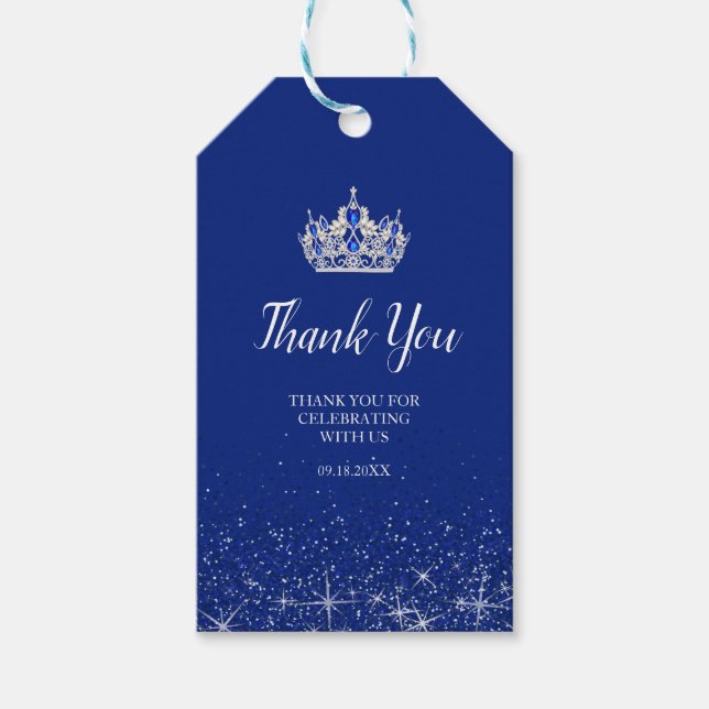 Royal Blue und Silver Glitzer Gift Tags Geschenkanhänger (Vorderseite)