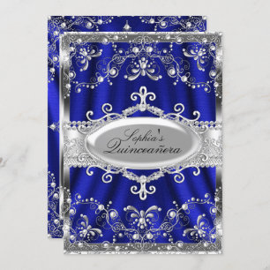 Royal Blue und Silver Jewel Damask Quinceanera Einladung