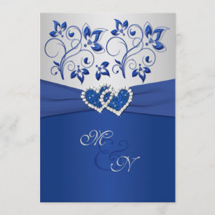 Royal Blue und Silver Joined Hearts Einladung