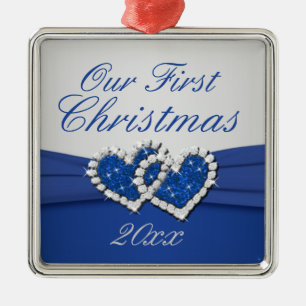 Royal Blue und Silver Joined Hearts Ornament