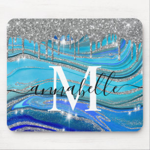 Royal Blue und Silver Monogram Mousepad